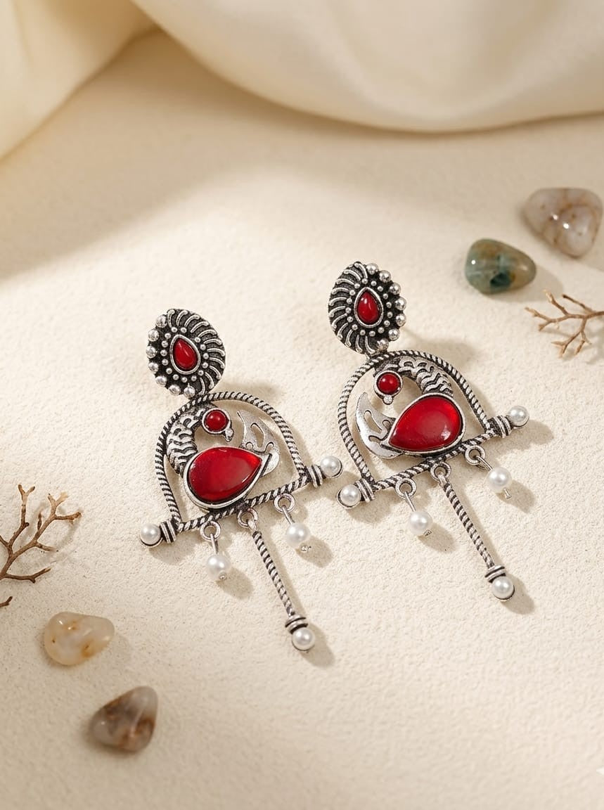 Crimson Arch Chandbali Pearl Drop Earrings