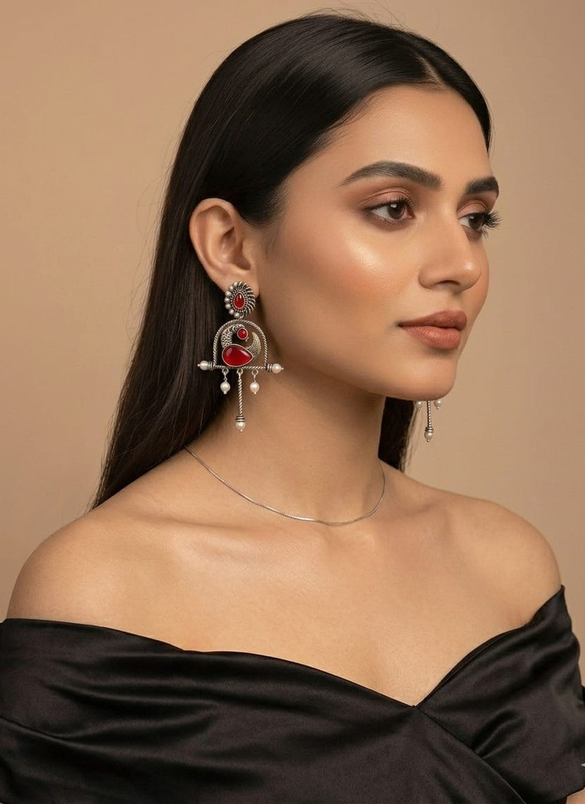 Crimson Arch Chandbali Pearl Drop Earrings
