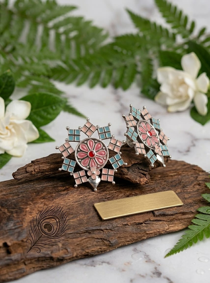 Mosaic Star Floral Stud Earrings