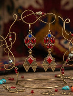 Lapis Red Afghan Geometric Drop Earrings