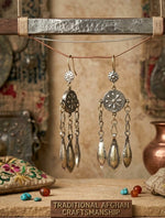 Afghan Silver Spear Leaf Drop Earrings