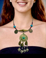 Turquoise Boss Coin Fringe Necklace