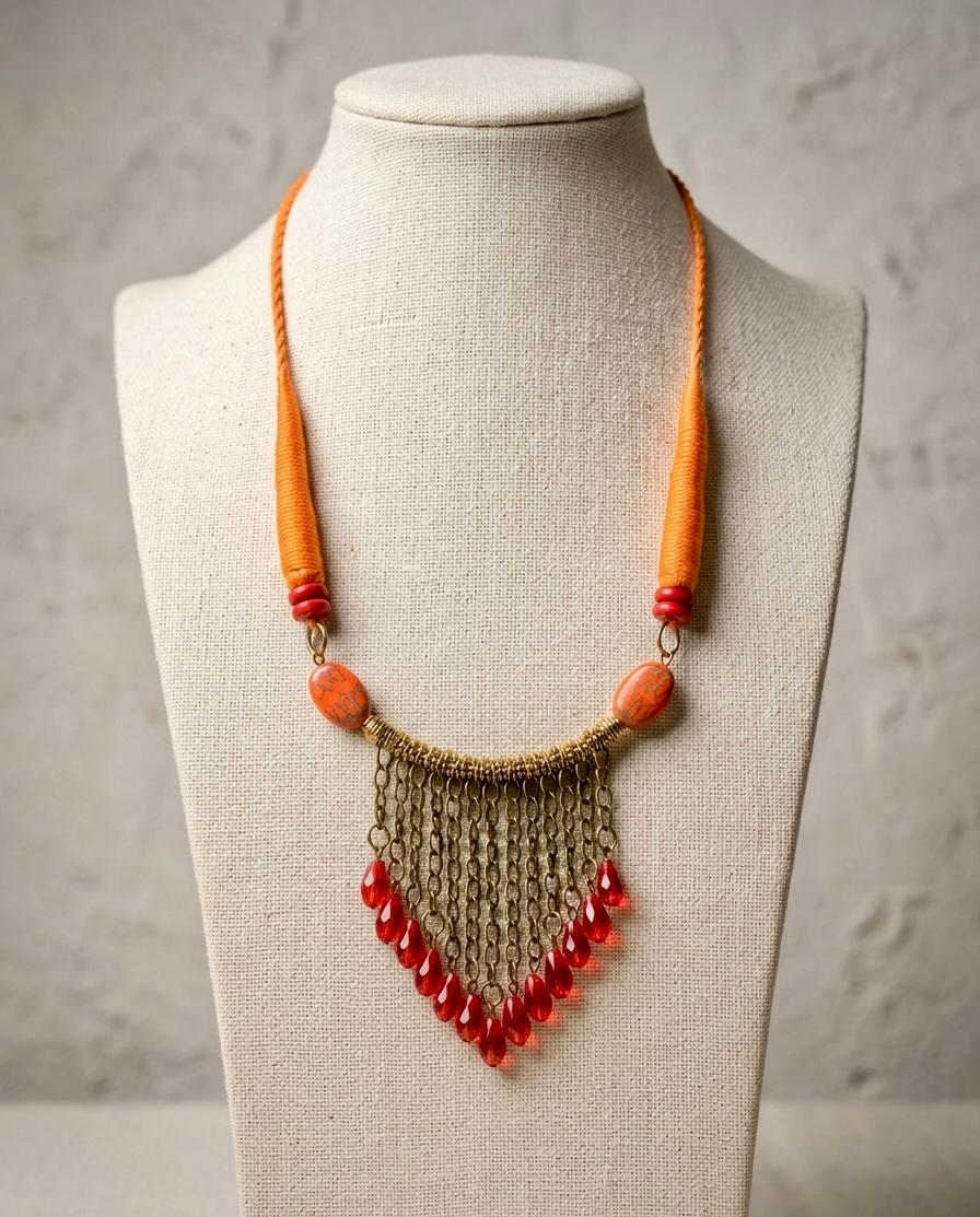 Agni Fringe Brass Chain Crystal Drop Necklace