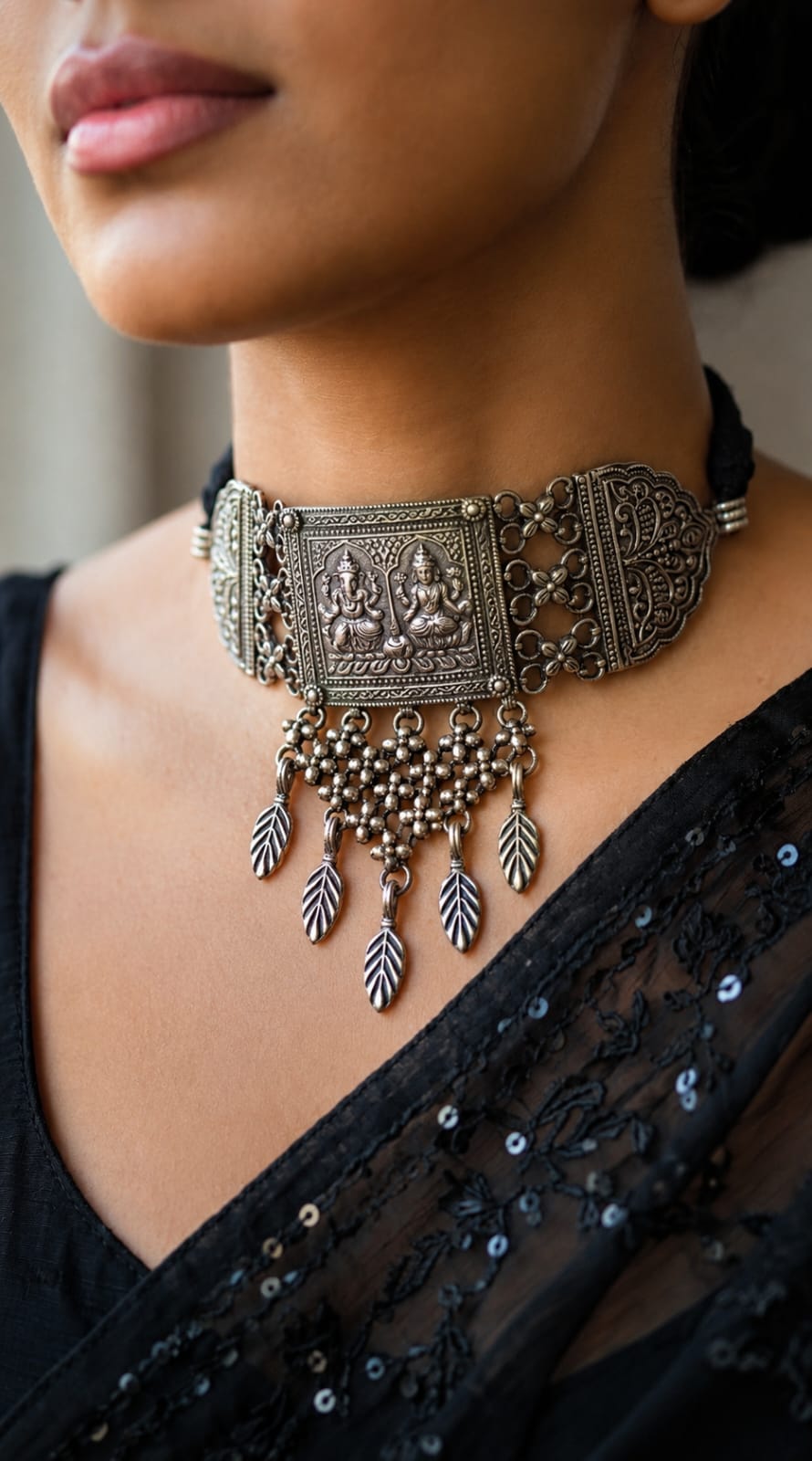Lakshmi Vishnu Amulet Bar Necklace
