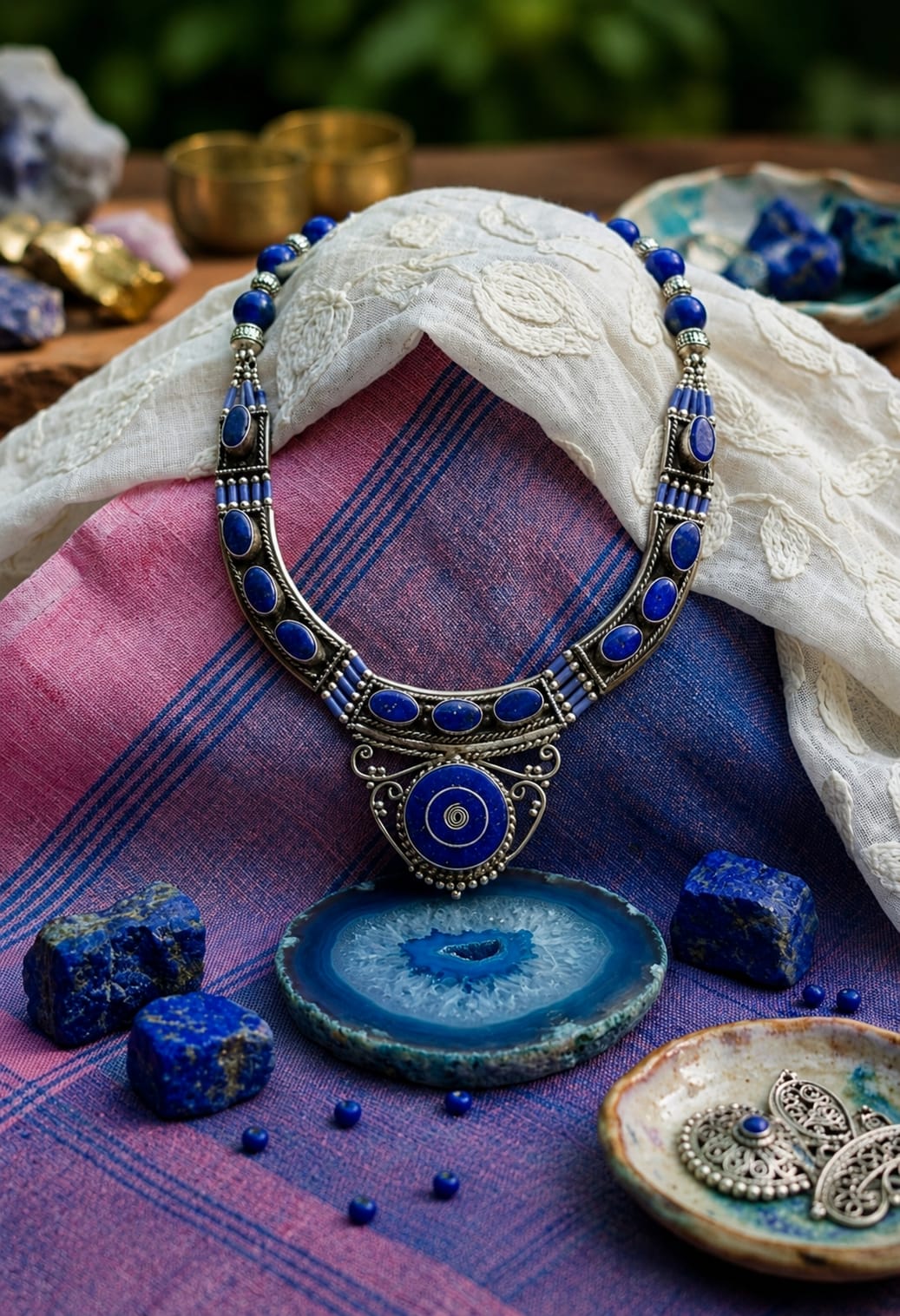 Neelam Lapis Collar Necklace Set