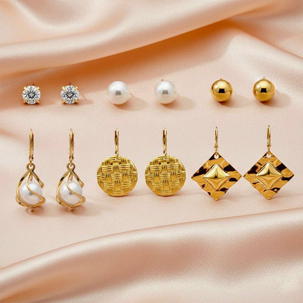 Gold Minimal 6-in-1 Earrings Set — handcrafted ethnic jewellery set India by HeerMaya