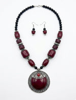 Tibetan Ruby Chunky Bead Moon Pendant Necklace