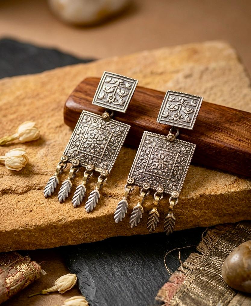 Pakshi Dual-Tone Jaali Drop Earrings