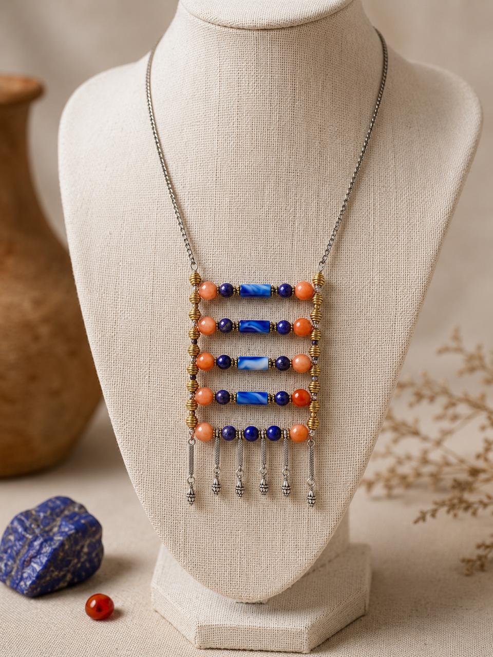 Sindhu Ladder Lapis Coral Necklace