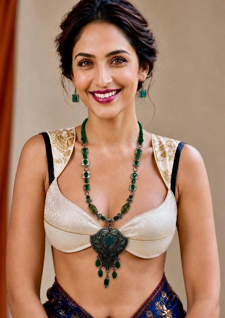 Vanaspati Green Fan Pendant Necklace