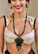 Vanaspati Green Fan Pendant Necklace
