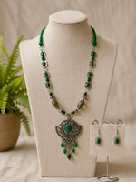 Vanaspati Green Fan Pendant Necklace