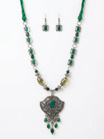Vanaspati Green Fan Pendant Necklace
