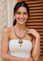 Suryamani Amber Turquoise Pendant Necklace