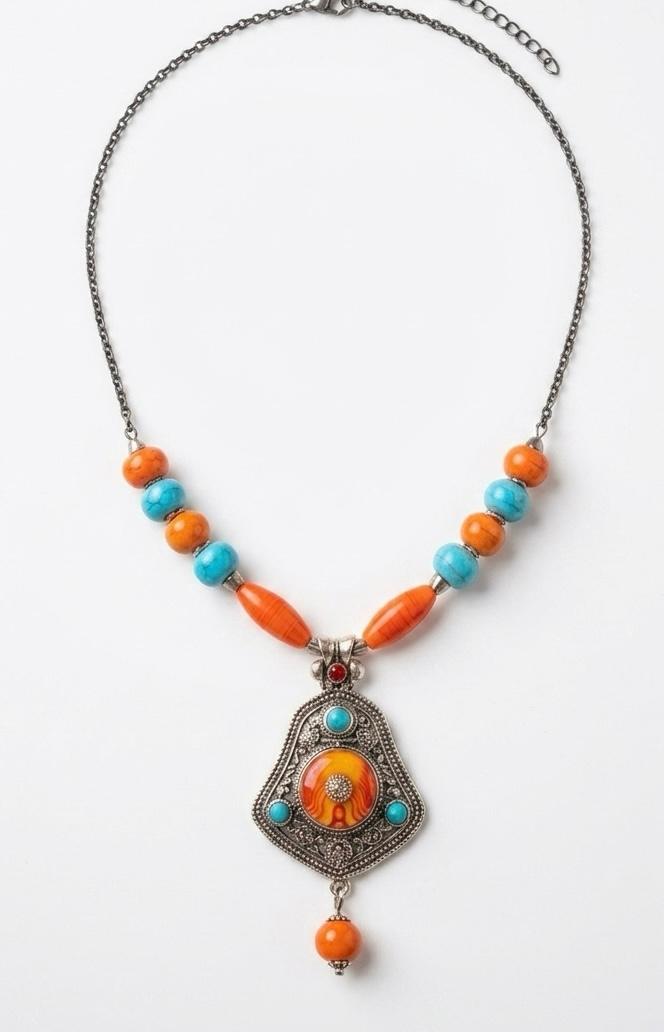 Suryamani Amber Turquoise Pendant Necklace