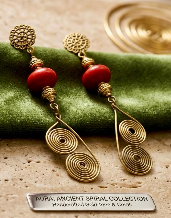 Spirala Red Bead Coil Drop Earrings