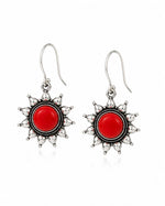 Anaar Oxidised Silver Red Coral Sunburst Drop Earrings for Women