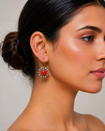 Anaar Oxidised Silver Red Coral Sunburst Drop Earrings for Women