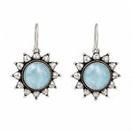 Neelam Oxidised Silver Blue Stone Sunburst Drop Earrings for Women