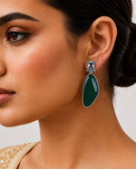 Marjaan Oxidised Silver Green Marquise Stone Drop Earrings for Women