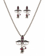 Bhairavi Oxidised Silver Devi Face Temple Necklace Set for Women