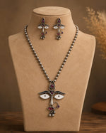 Bhairavi Oxidised Silver Devi Face Temple Necklace Set for Women