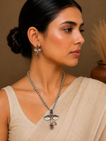 Bhairavi Oxidised Silver Devi Face Temple Necklace Set for Women