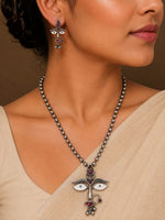 Bhairavi Oxidised Silver Devi Face Temple Necklace Set for Women