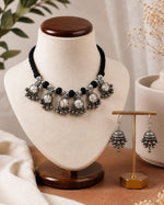 Kaali Oxidised Silver Black Cord Ghungroo Choker Necklace Set for Women