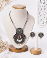 Rajeshwari Oxidised Silver Temple Deity Chandbali Necklace Set for Women