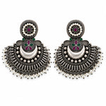 Chandni Oxidised Silver Pearl Studded Chandbali Earrings for Women