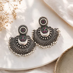 Chandni Oxidised Silver Pearl Studded Chandbali Earrings for Women