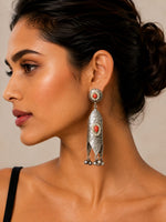 Surkhaab Oxidised Silver Red Coral Leaf Dangler Earrings for Women