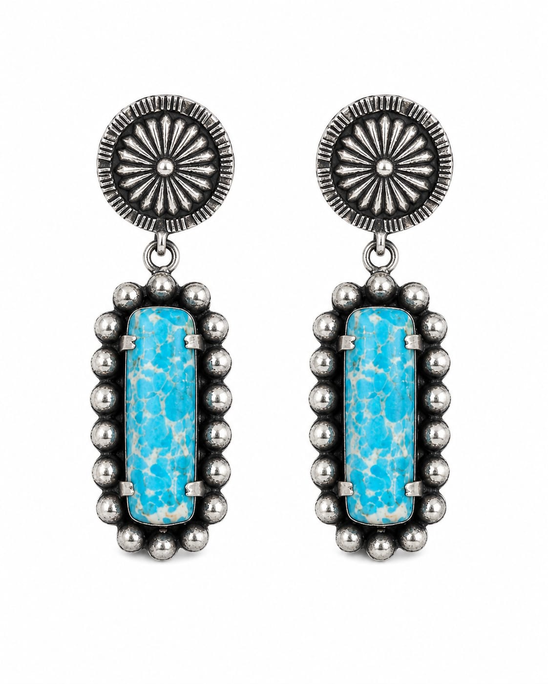 Sahara Oxidised Silver Turquoise Stone Statement Drop Earrings for Women