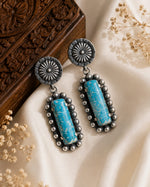 Sahara Oxidised Silver Turquoise Stone Statement Drop Earrings for Women