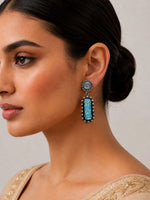Sahara Oxidised Silver Turquoise Stone Statement Drop Earrings for Women