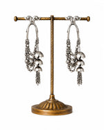 Jhoomar Oxidised Silver Chain Drape Ghungroo Hoop Earrings for Women