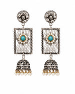 Piroza Oxidised Silver Turquoise Filigree Jhumka Earrings for Women