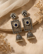 Nilambari Oxidised Silver Lapis Blue Filigree Jhumka Earrings for Women