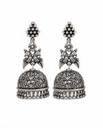 Morni Oxidised Silver Peacock Motif Dome Jhumka Earrings for Women