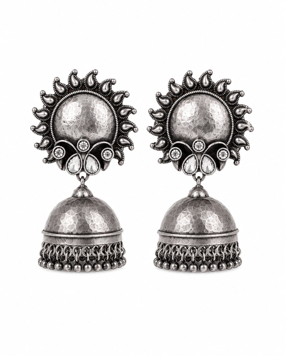 Suraiya Oxidised Silver Kundan Sunburst Jhumka Earrings for Women