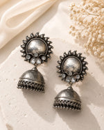 Suraiya Oxidised Silver Kundan Sunburst Jhumka Earrings for Women