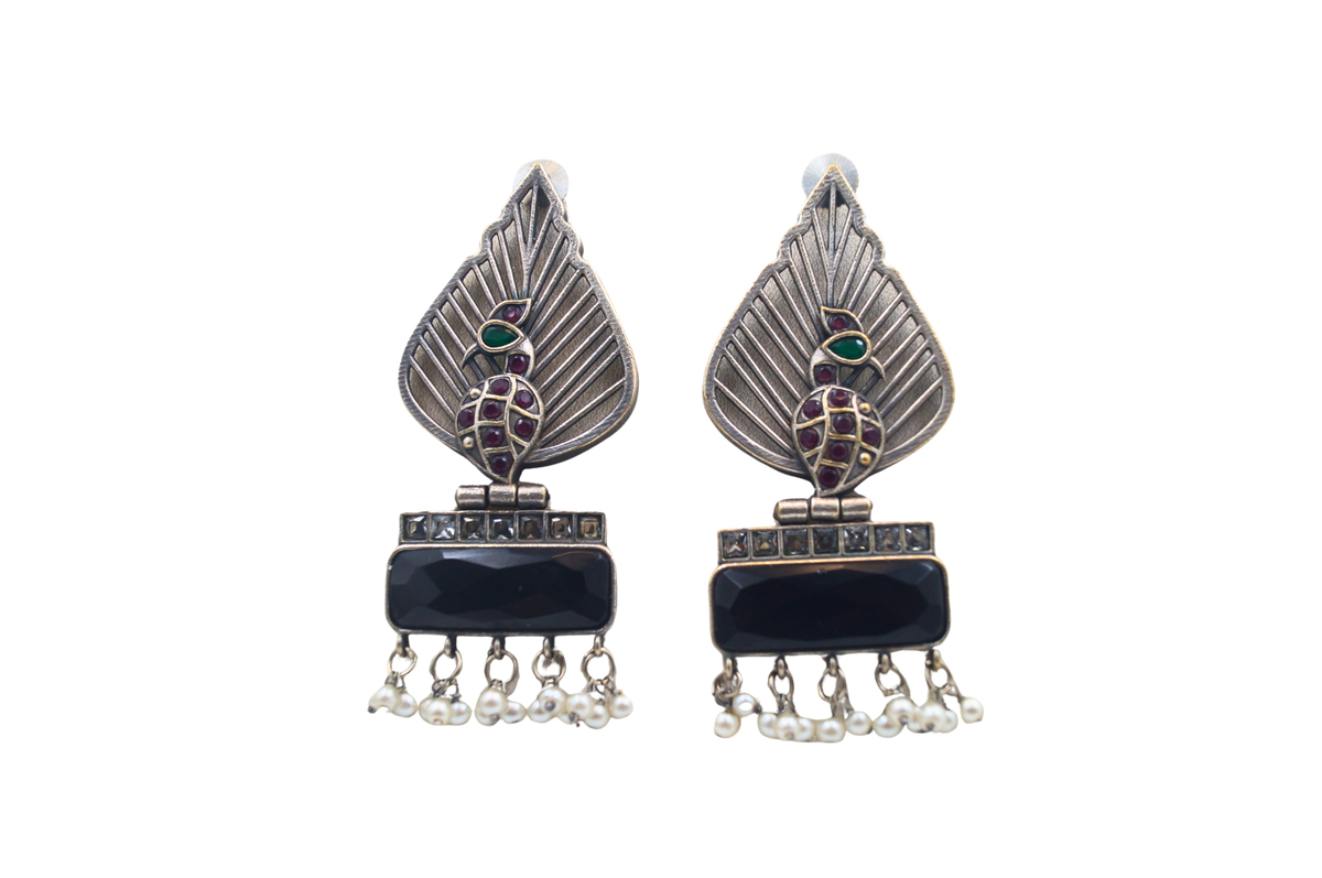Zahra Leafline Drops — Oxidised Brass Leaf Drop Earrings India