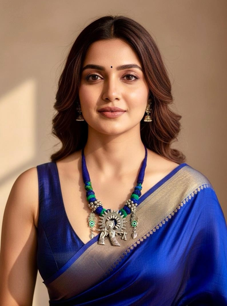 Devika Blue Dhokra Pendant Necklace