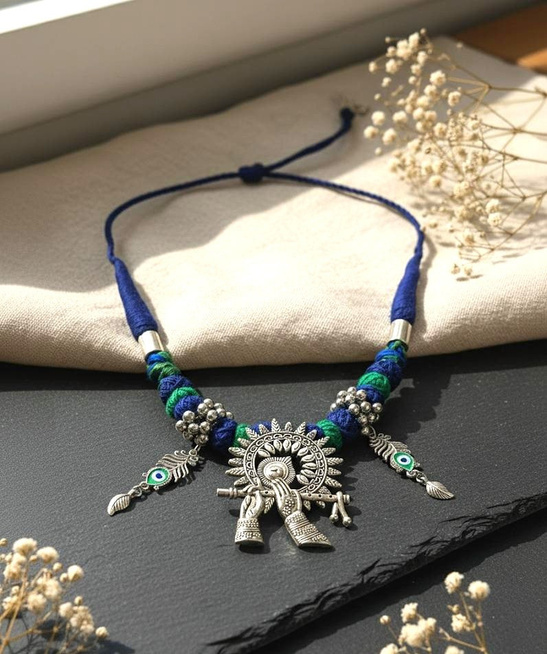 Devika Blue Dhokra Pendant Necklace