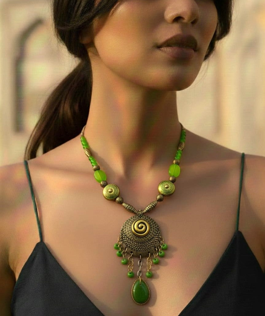 Emerald Spiral Tribal Necklace