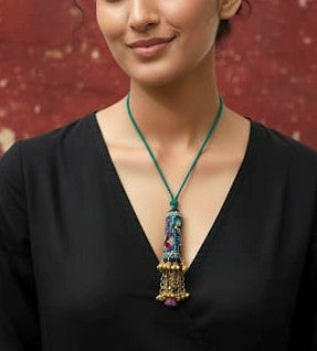 Fabric Patch Tribal Pendant Necklace