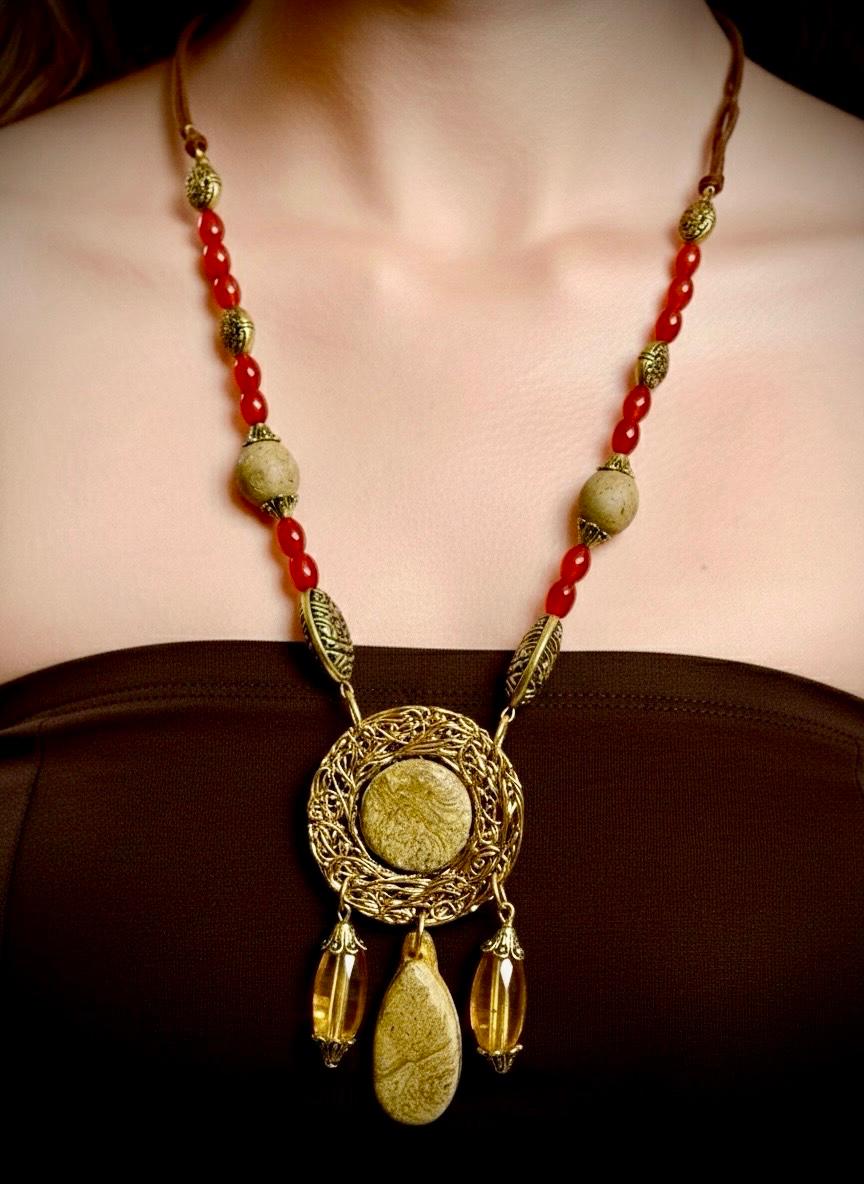 Red Stone Tribal Statement Necklace