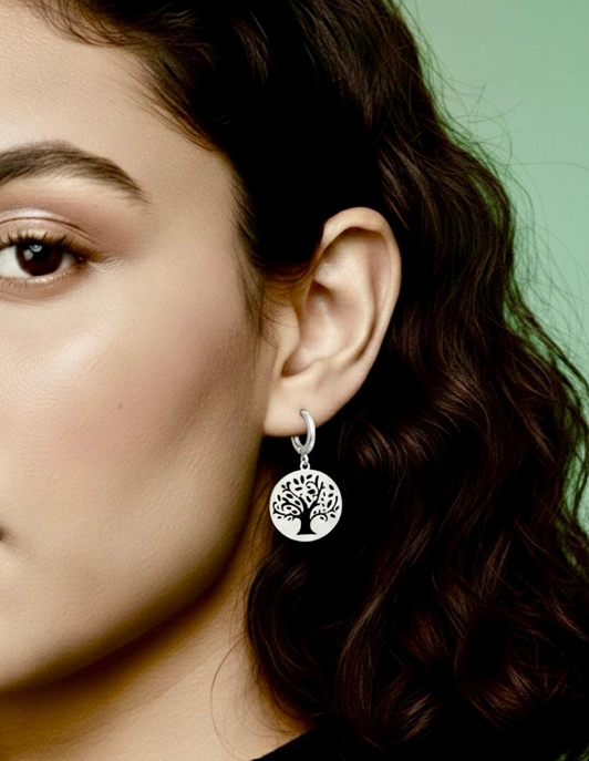 Tree of Life Silver Drop Earrings — Oxidised Handcrafted Ethnic Earrings India
